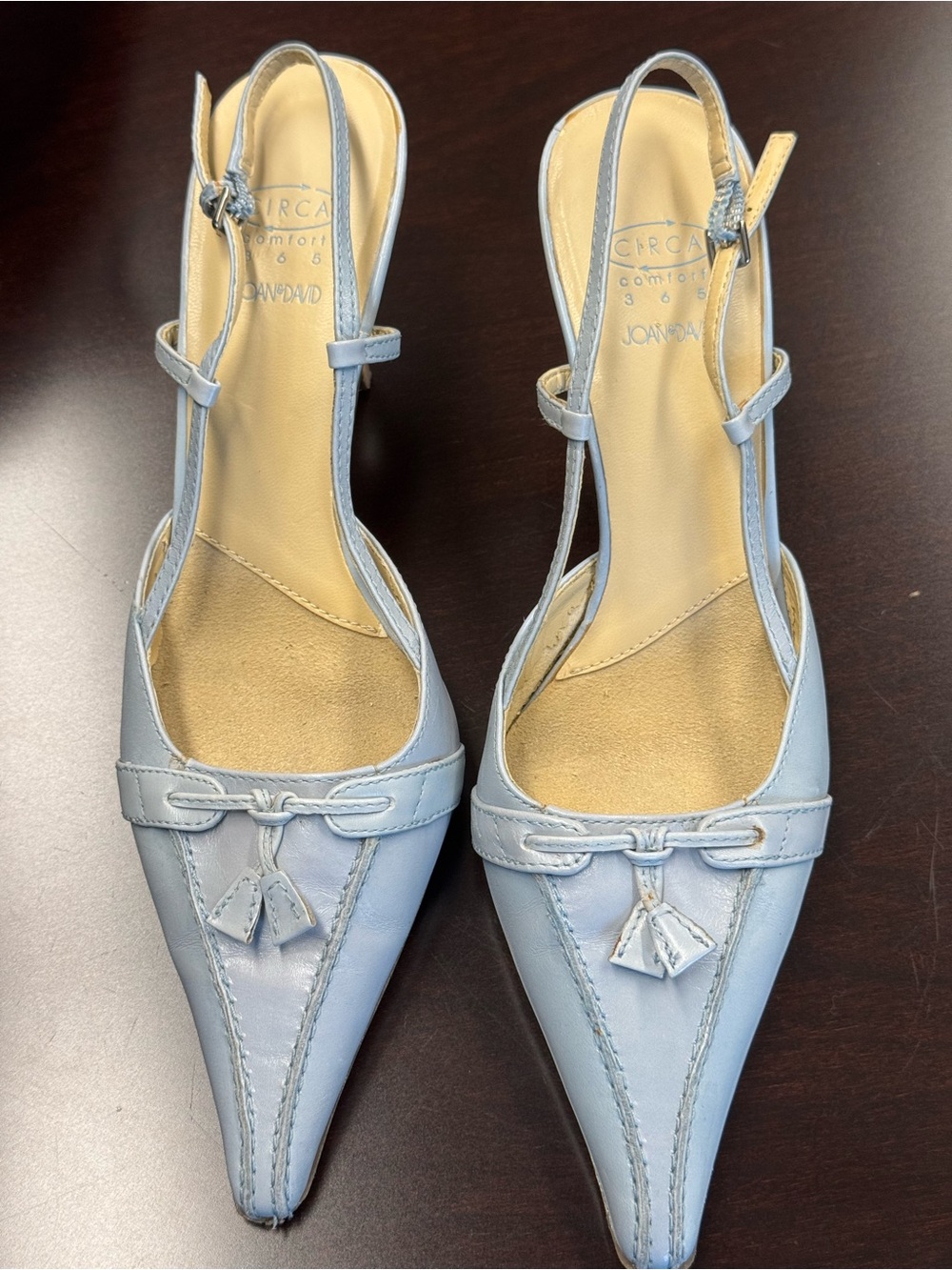 Joan & David Powder Blue Leather Pointed Slingback Mules 7 M